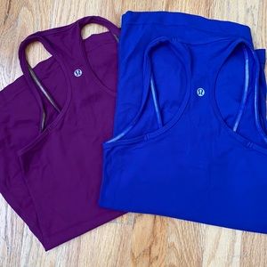 Bundle of 2 lululemon cool racer back, violet/blue and purple/magenta.